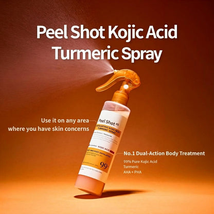 Peel Shot Keratin Care Kojic Acid Turmeric Spray 200ml Pore Clearing Exfoliating Formula Skin Repair Scrub