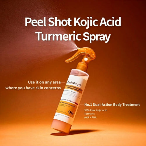Peel Shot Keratin Care Kojic Acid Turmeric Spray 200ml Pore Clearing Exfoliating Formula Skin Repair Scrub
