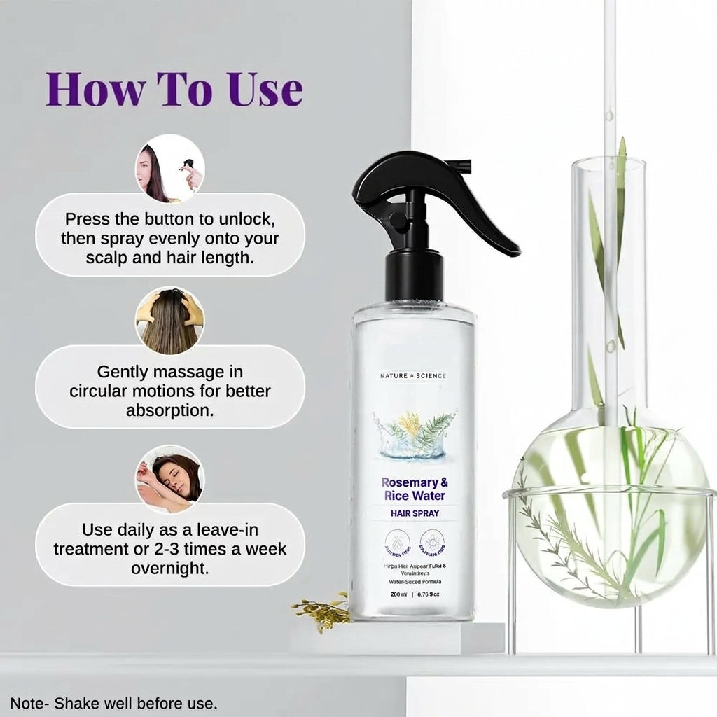 Nature x Science Rosemary Water with Rice Water |100% Natural Extract | Soft & Smooth Hair Non-Greasy & Fast Absorbing | 200 ml