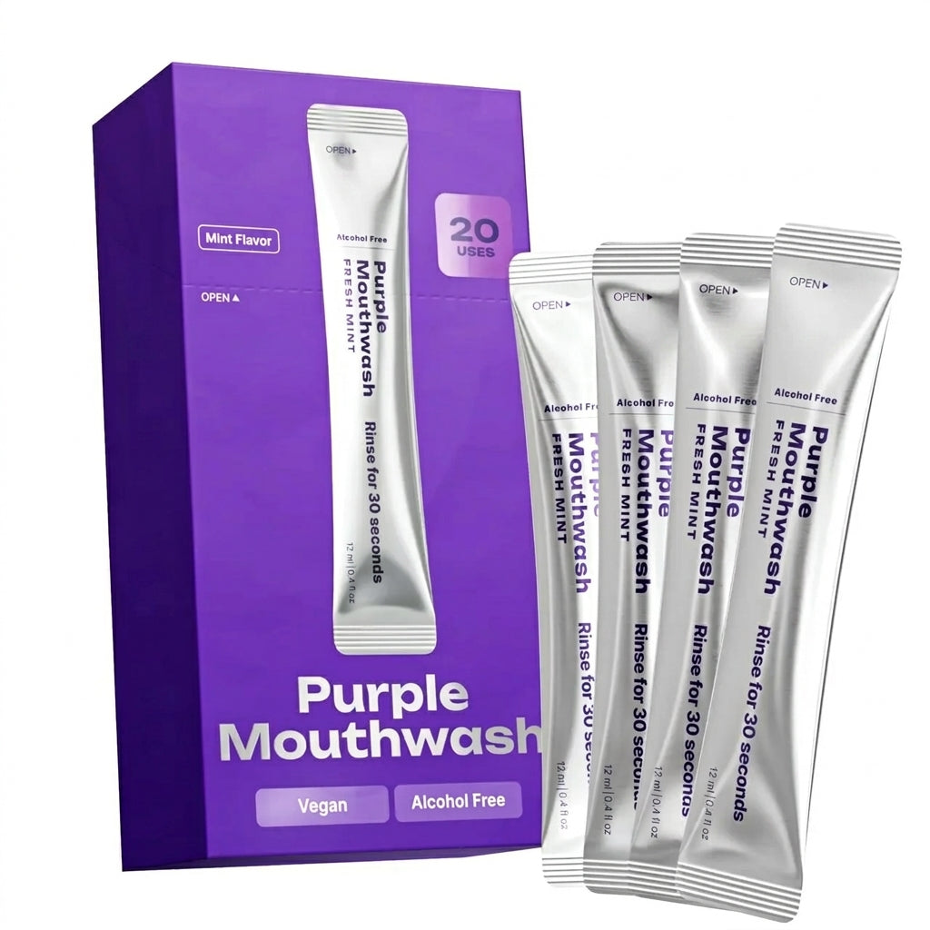 Purple Mouthwash - Sachets 20 Pack - Peroxide-Free - Alcohol Free - Vegan Mint