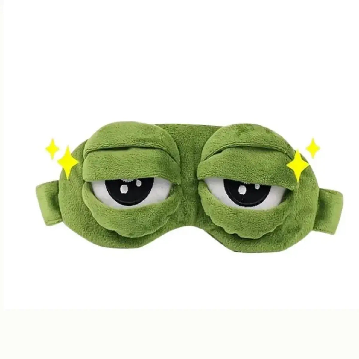 Frog Sleep Mask — A stylish, shimmering sleep mask featuring an adorable "Sad Frog" design. This fun, plush eye mask is perfect for travel, yoga, napping, and light-blocking; its soft cotton lining gently cares for sensitive skin.