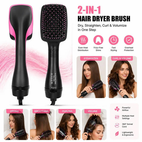 2-in-1 Hair Dryer Brush, Hot Air Brush for Curling & Straightening, Volumizing Blow Dryer Brush for Fast Styling #SummerVibes