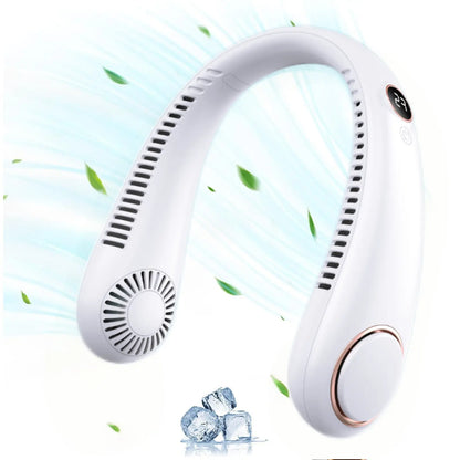Neck Fan, Rechargeable Personal Portable, Hands Free wearable BatteryOperated 5 Speeds, USB Neck Cooling for Indoor Outdoor, Adjustable Width Fit, White Hands-Free Neck Fan with Digital Display Bladeless Neck Fan