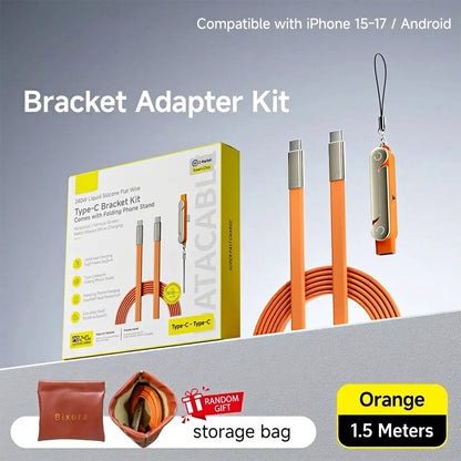 240W SuperCharge 360° Rotating Invisible Stand Detachable 2-in-1 Charging Cable, Zinc Alloy Silicone Type-C Cable, Compatible with Apple and Samsung, Essential for Gaming, Office and Car Use | Single Head, Set.extend Charger Smartphone