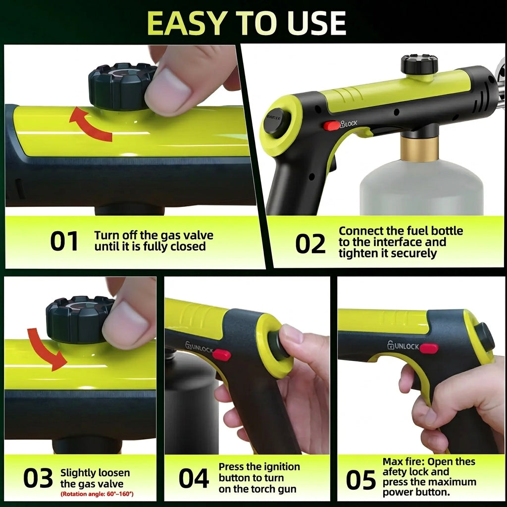 Powerful Propane Torch(Propane Tank Not Included),With One-Touch Max Fire Button and Safety Lock, Adjustable Blow Torch for Sous Vide Searing Steak, BBQ,Fireplace,Charcoal Wood