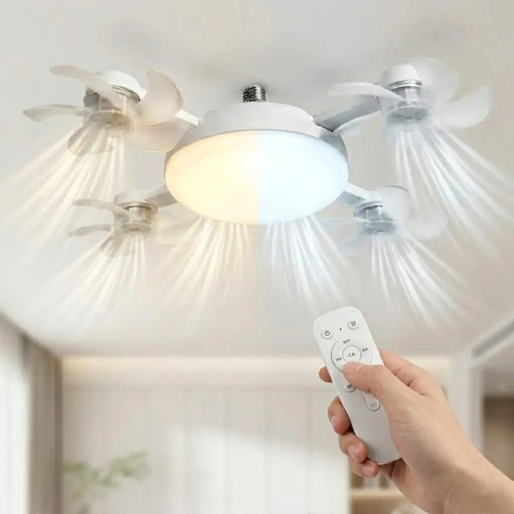 2026 New Socket Fan Light, Screw-in Ceiling Fan with Light and Remote Control, 2-in-1 E27 Dimmable LED Small Light Bulb Fan, Ultra-Quiet Energy-Saving Cooling Fan for Bedroom, Kitchen, Garage