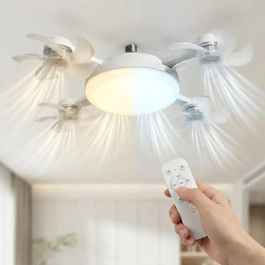 2026 New Socket Fan Light, Screw-in Ceiling Fan with Light and Remote Control, 2-in-1 E27 Dimmable LED Small Light Bulb Fan, Ultra-Quiet Energy-Saving Cooling Fan for Bedroom, Kitchen, Garage