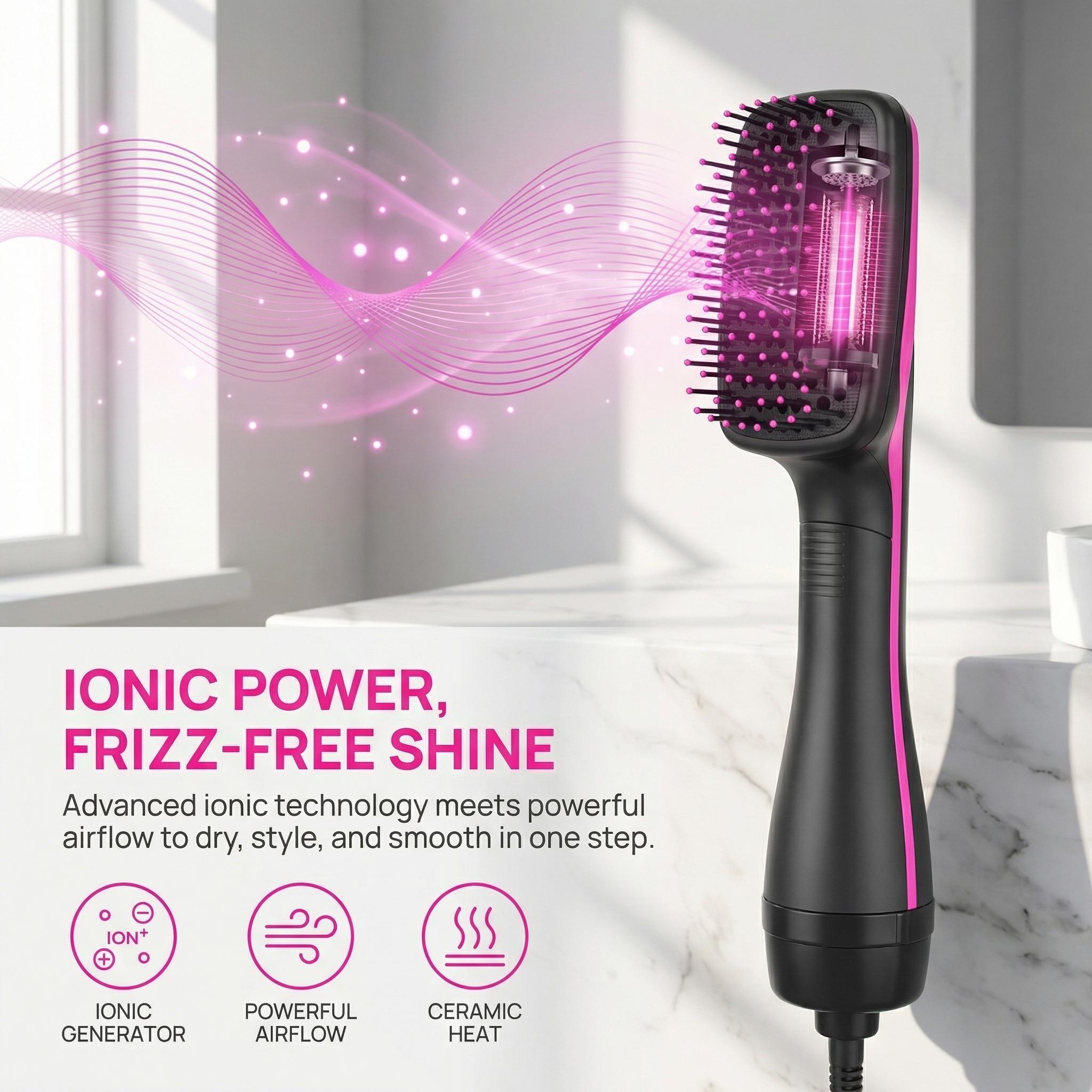 2-in-1 Hair Dryer Brush, Hot Air Brush for Curling & Straightening, Volumizing Blow Dryer Brush for Fast Styling #SummerVibes
