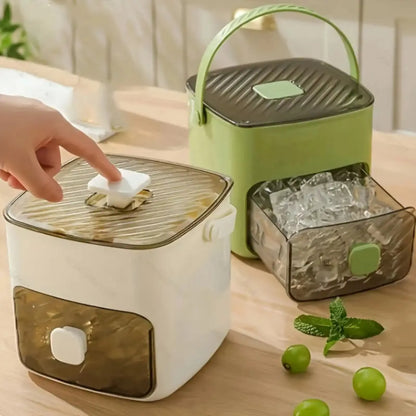 48-compartment ice maker with easy-press lid - Double-layer portable design, includes silicone tray, durable plastic construction, countertop ice maker, beverage cooling, suitable for homemade frozen foods and drinks, ideal for summer drinks.