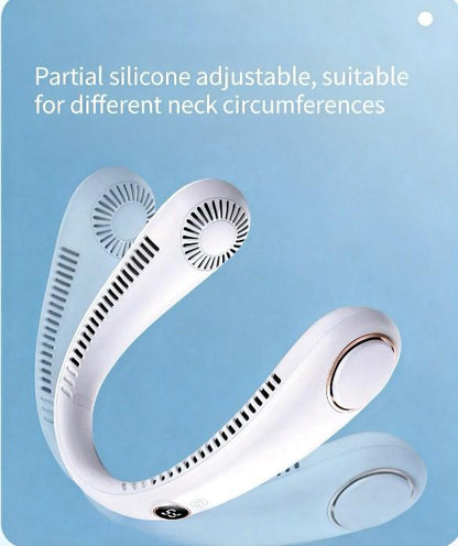 Neck Fan, Rechargeable Personal Portable, Hands Free wearable BatteryOperated 5 Speeds, USB Neck Cooling for Indoor Outdoor, Adjustable Width Fit, White Hands-Free Neck Fan with Digital Display Bladeless Neck Fan