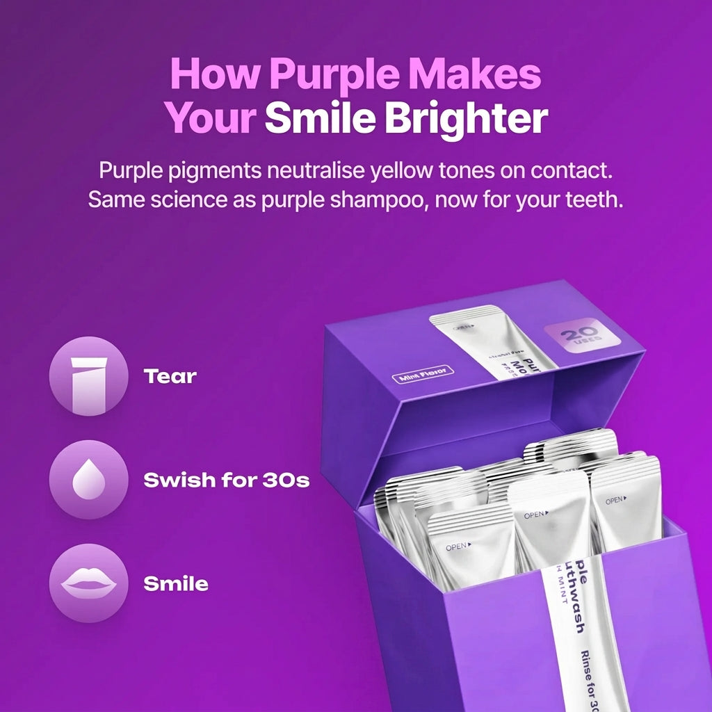 Purple Mouthwash - Sachets 20 Pack - Peroxide-Free - Alcohol Free - Vegan Mint