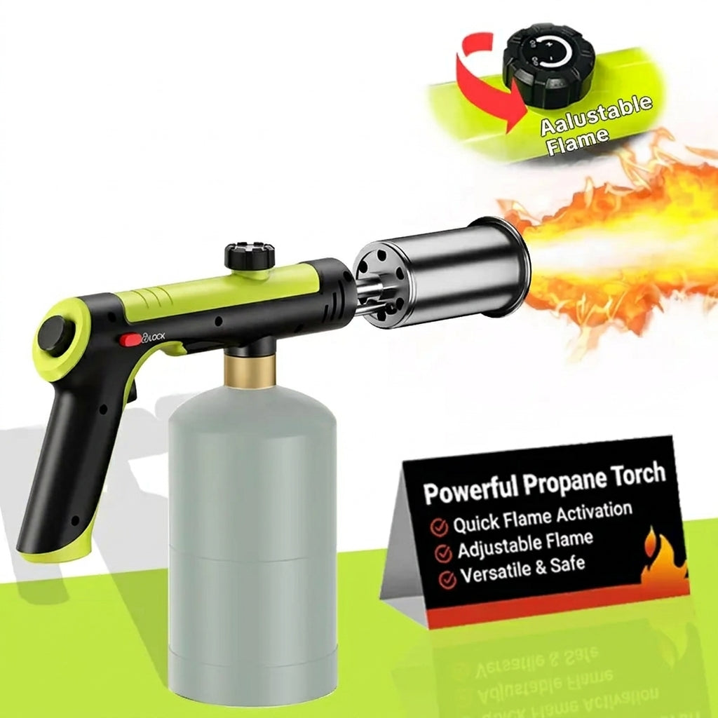 Powerful Propane Torch(Propane Tank Not Included),With One-Touch Max Fire Button and Safety Lock, Adjustable Blow Torch for Sous Vide Searing Steak, BBQ,Fireplace,Charcoal Wood
