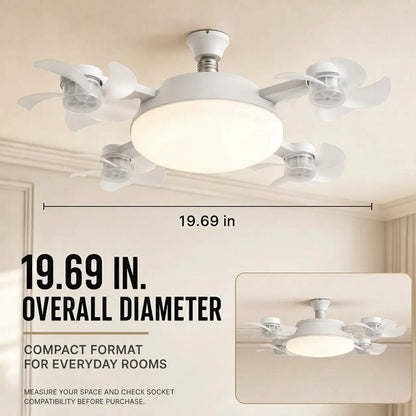 2026 New Socket Fan Light, Screw-in Ceiling Fan with Light and Remote Control, 2-in-1 E27 Dimmable LED Small Light Bulb Fan, Ultra-Quiet Energy-Saving Cooling Fan for Bedroom, Kitchen, Garage