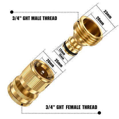 Garden Hose Quick Connector, 1 PCS Solid Brass 3/4 Inch GHT Thread Fitting(NO Sprayer), No-Leak Water Hose Female & Male Adapter, Garden Hose Connectors