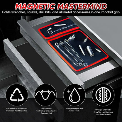 Magnetic Tool Mat & Holder 3-Pieces 12.8"x9.8" ,12.8"x4.3",4.3"x4.3" Flexible Magnetic Tray for Garage Workshop, Scratchproof PVC Surface with Non-Slip Grip | Auto Repair, Toolbox Organizer for Mechanics & DIY