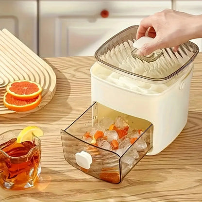 48-compartment ice maker with easy-press lid - Double-layer portable design, includes silicone tray, durable plastic construction, countertop ice maker, beverage cooling, suitable for homemade frozen foods and drinks, ideal for summer drinks.