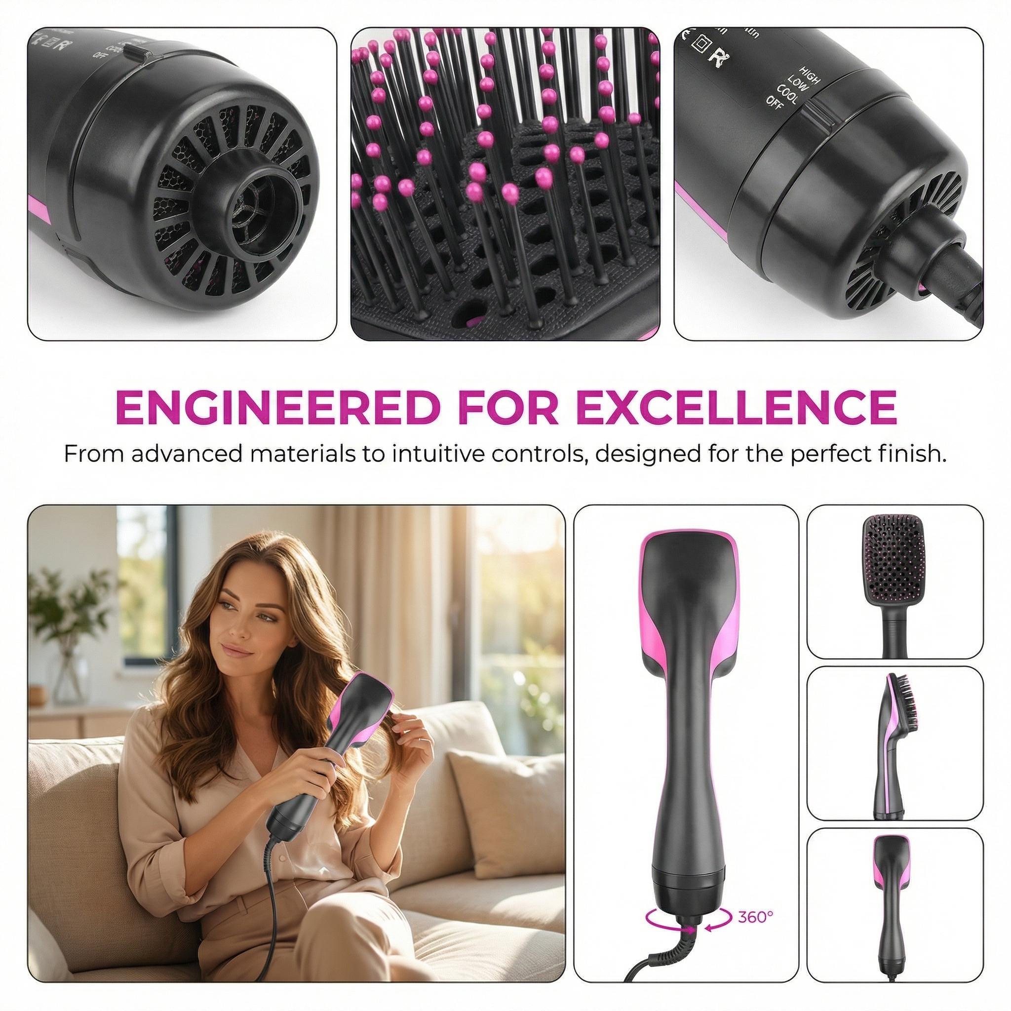 2-in-1 Hair Dryer Brush, Hot Air Brush for Curling & Straightening, Volumizing Blow Dryer Brush for Fast Styling #SummerVibes