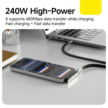 240W SuperCharge 360° Rotating Invisible Stand Detachable 2-in-1 Charging Cable, Zinc Alloy Silicone Type-C Cable, Compatible with Apple and Samsung, Essential for Gaming, Office and Car Use | Single Head, Set.extend Charger Smartphone
