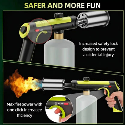 Powerful Propane Torch(Propane Tank Not Included),With One-Touch Max Fire Button and Safety Lock, Adjustable Blow Torch for Sous Vide Searing Steak, BBQ,Fireplace,Charcoal Wood