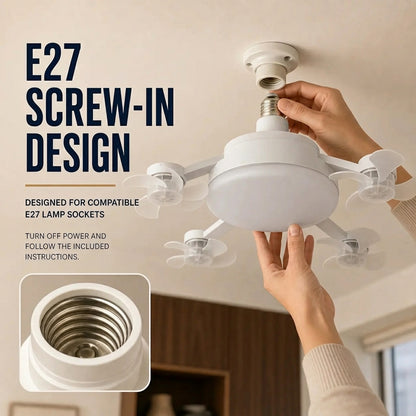 2026 New Socket Fan Light, Screw-in Ceiling Fan with Light and Remote Control, 2-in-1 E27 Dimmable LED Small Light Bulb Fan, Ultra-Quiet Energy-Saving Cooling Fan for Bedroom, Kitchen, Garage