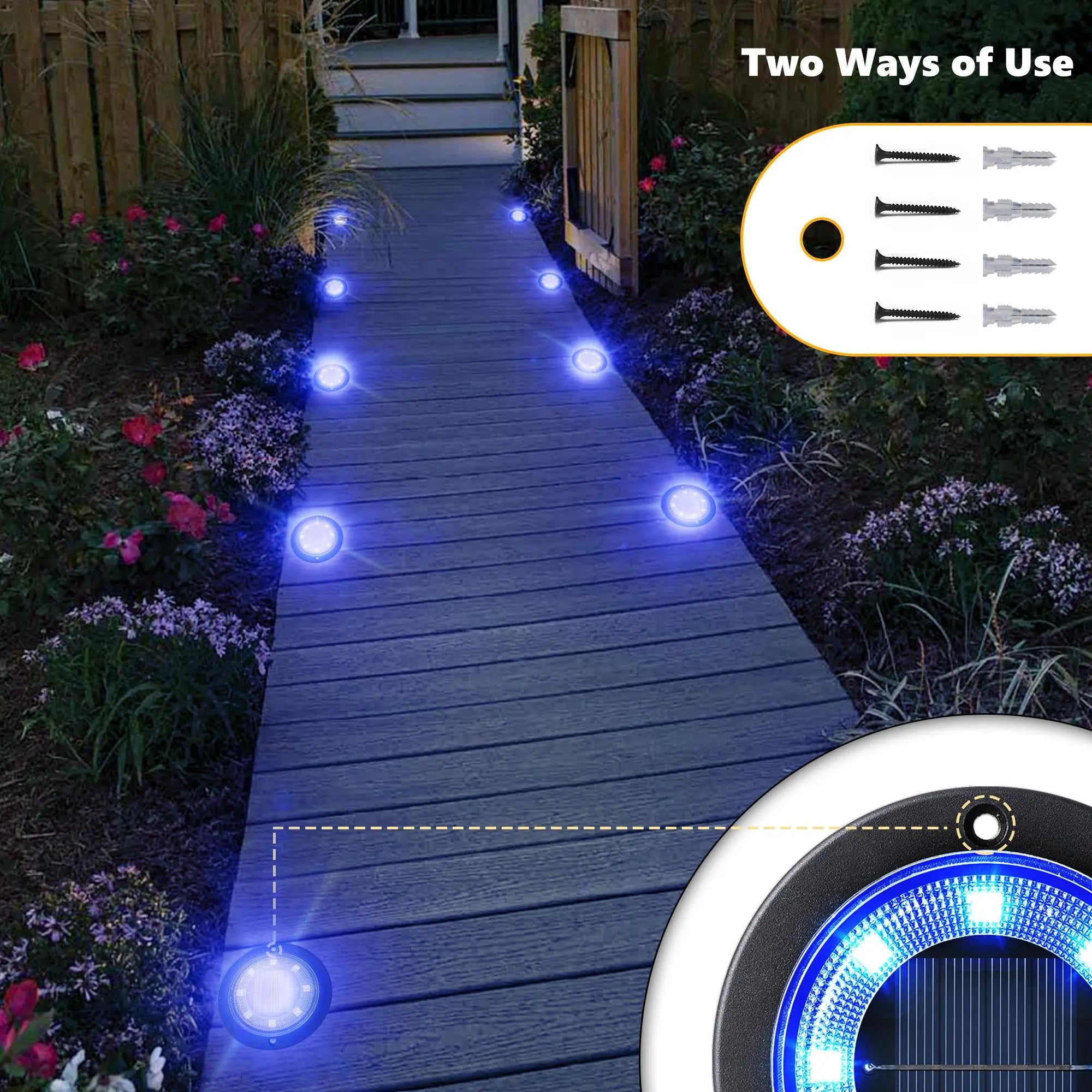 Solar Ground Lights Solar Powered Outdoor Disk Lights, Waterproof Landscape Lighting for Patio, Yard, Pathway, Walkway, Driveway – Available in 2 Pack / 8 Pack / 12 Pack