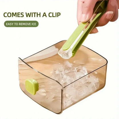 48-compartment ice maker with easy-press lid - Double-layer portable design, includes silicone tray, durable plastic construction, countertop ice maker, beverage cooling, suitable for homemade frozen foods and drinks, ideal for summer drinks.
