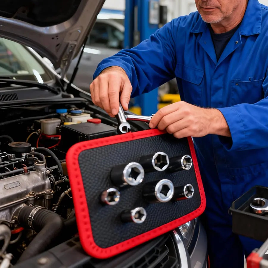 Magnetic Tool Mat & Holder 3-Pieces 12.8"x9.8" ,12.8"x4.3",4.3"x4.3" Flexible Magnetic Tray for Garage Workshop, Scratchproof PVC Surface with Non-Slip Grip | Auto Repair, Toolbox Organizer for Mechanics & DIY