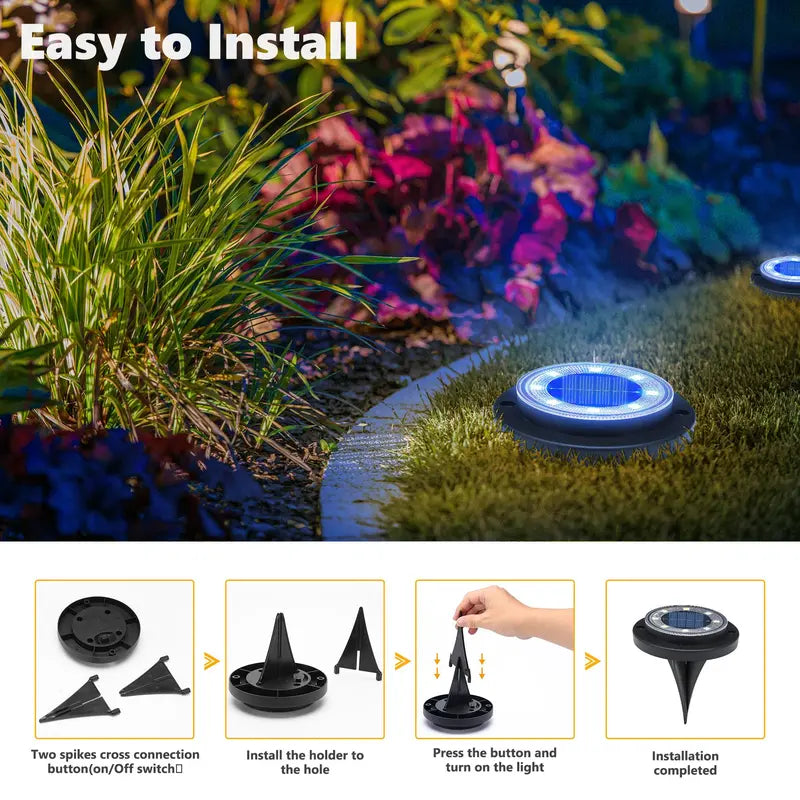 Solar Ground Lights Solar Powered Outdoor Disk Lights, Waterproof Landscape Lighting for Patio, Yard, Pathway, Walkway, Driveway – Available in 2 Pack / 8 Pack / 12 Pack
