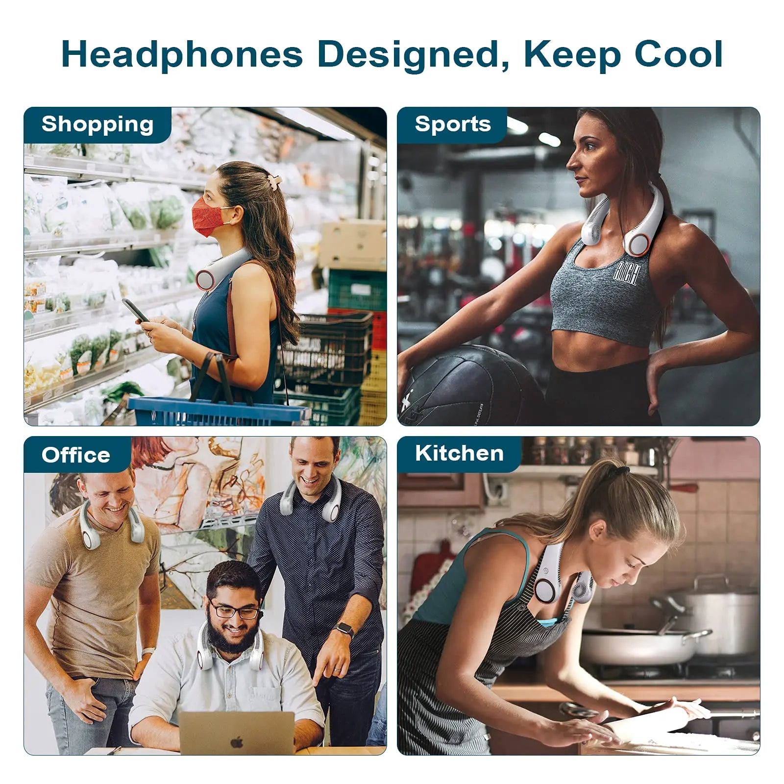 Neck Fan, Rechargeable Personal Portable, Hands Free wearable BatteryOperated 5 Speeds, USB Neck Cooling for Indoor Outdoor, Adjustable Width Fit, White Hands-Free Neck Fan with Digital Display Bladeless Neck Fan
