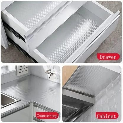 Kitchen Wallpaper Oil Proof Sticker Aluminum Foil Backsplash Self-Adhesive Contact Paper Cabinet Liner Waterproof Heat Resistant Peel Stick Wallpaper 15.7X118 Inches Cube Texture Silver Non-Woven
