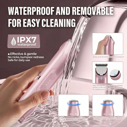 Bikini Trimmer for Women, Electric Shaver and Razor Rechargeable 2-in-1 Body and Facial Epilator, Dual Heads for Painless Trimming of Pubic Hair, Face, Underarms and Legs, IPX7 Waterproof. Christmas Gift New Year Gift Shaving Grooming