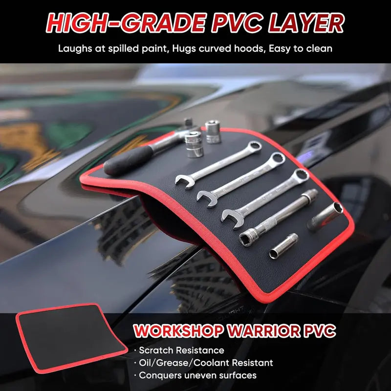 Magnetic Tool Mat & Holder 3-Pieces 12.8"x9.8" ,12.8"x4.3",4.3"x4.3" Flexible Magnetic Tray for Garage Workshop, Scratchproof PVC Surface with Non-Slip Grip | Auto Repair, Toolbox Organizer for Mechanics & DIY