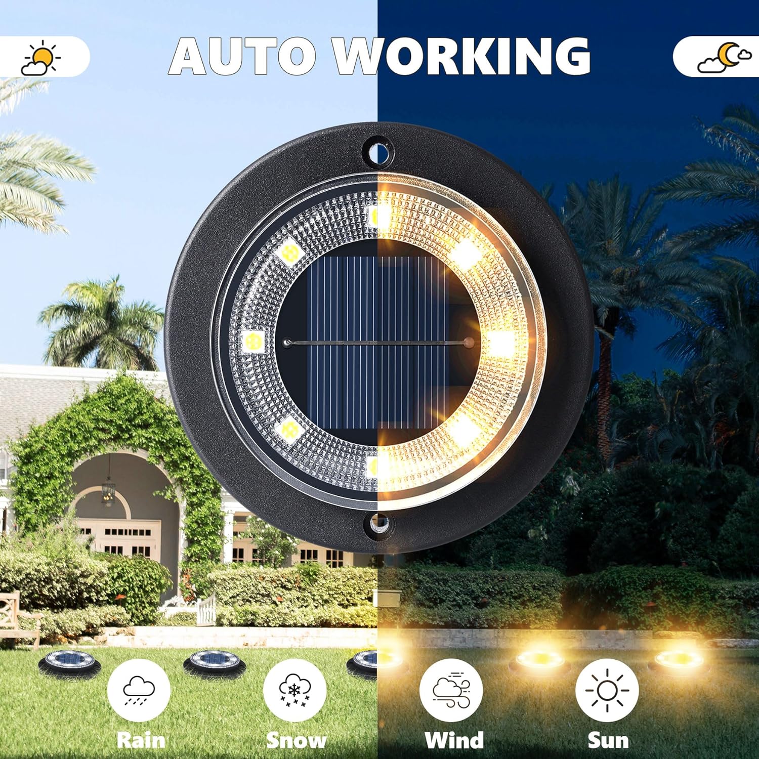 Solar Ground Lights Solar Powered Outdoor Disk Lights, Waterproof Landscape Lighting for Patio, Yard, Pathway, Walkway, Driveway – Available in 2 Pack / 8 Pack / 12 Pack