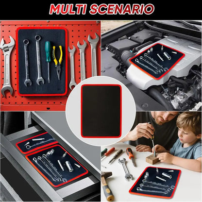Magnetic Tool Mat & Holder 3-Pieces 12.8"x9.8" ,12.8"x4.3",4.3"x4.3" Flexible Magnetic Tray for Garage Workshop, Scratchproof PVC Surface with Non-Slip Grip | Auto Repair, Toolbox Organizer for Mechanics & DIY