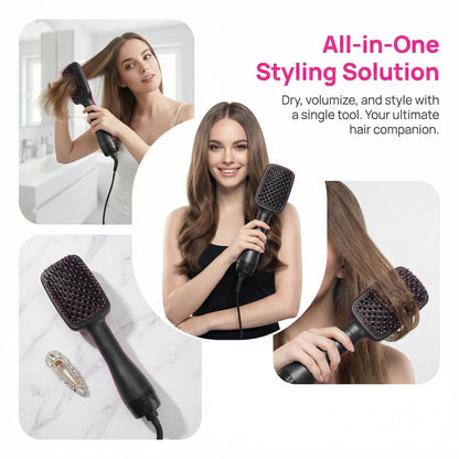 2-in-1 Hair Dryer Brush, Hot Air Brush for Curling & Straightening, Volumizing Blow Dryer Brush for Fast Styling #SummerVibes