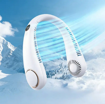 Neck Fan, Rechargeable Personal Portable, Hands Free wearable BatteryOperated 5 Speeds, USB Neck Cooling for Indoor Outdoor, Adjustable Width Fit, White Hands-Free Neck Fan with Digital Display Bladeless Neck Fan
