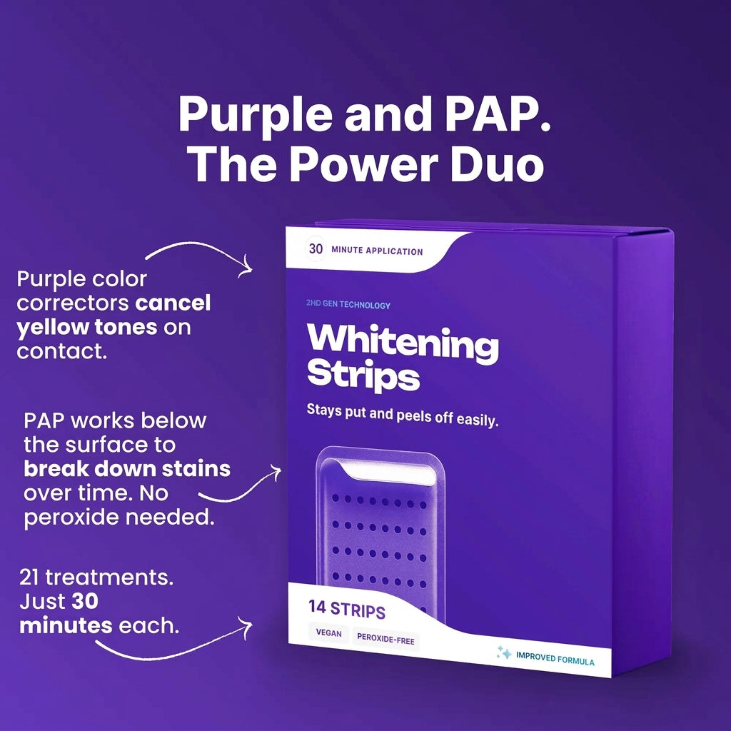 Purple Teeth Whitening Strips - 7/21 Whitening Sessions - Non Sensitive Teeth Whitening - Peroxide-Free