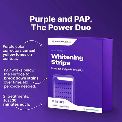 Purple Teeth Whitening Strips - 7/21 Whitening Sessions - Non Sensitive Teeth Whitening - Peroxide-Free