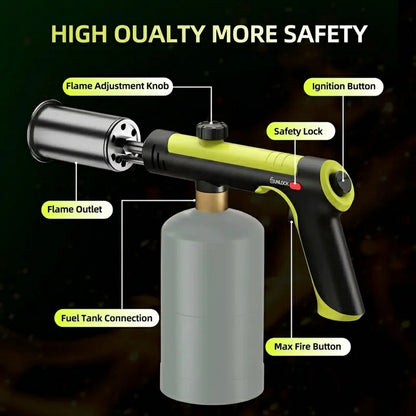 Powerful Propane Torch(Propane Tank Not Included),With One-Touch Max Fire Button and Safety Lock, Adjustable Blow Torch for Sous Vide Searing Steak, BBQ,Fireplace,Charcoal Wood