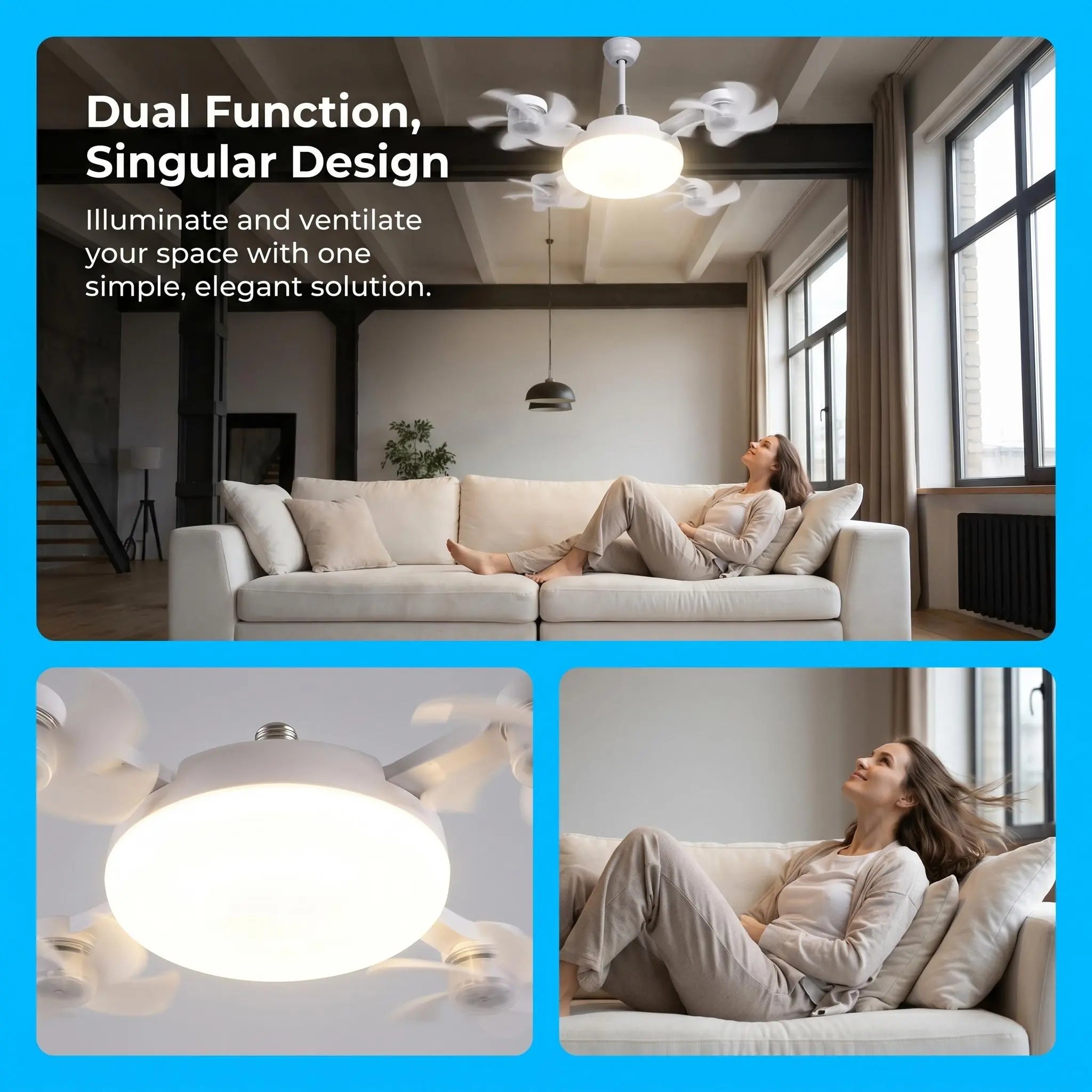 2026 New Socket Fan Light, Screw-in Ceiling Fan with Light and Remote Control, 2-in-1 E27 Dimmable LED Small Light Bulb Fan, Ultra-Quiet Energy-Saving Cooling Fan for Bedroom, Kitchen, Garage