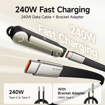 240W SuperCharge 360° Rotating Invisible Stand Detachable 2-in-1 Charging Cable, Zinc Alloy Silicone Type-C Cable, Compatible with Apple and Samsung, Essential for Gaming, Office and Car Use | Single Head, Set.extend Charger Smartphone