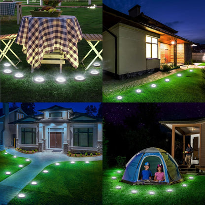 Solar Ground Lights Solar Powered Outdoor Disk Lights, Waterproof Landscape Lighting for Patio, Yard, Pathway, Walkway, Driveway – Available in 2 Pack / 8 Pack / 12 Pack