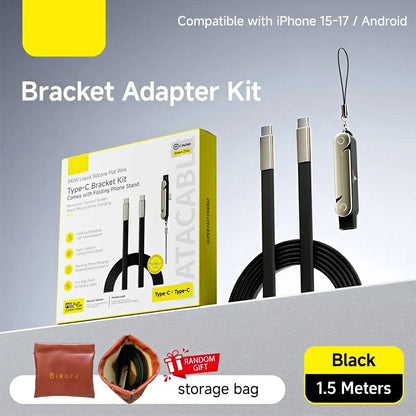240W SuperCharge 360° Rotating Invisible Stand Detachable 2-in-1 Charging Cable, Zinc Alloy Silicone Type-C Cable, Compatible with Apple and Samsung, Essential for Gaming, Office and Car Use | Single Head, Set.extend Charger Smartphone