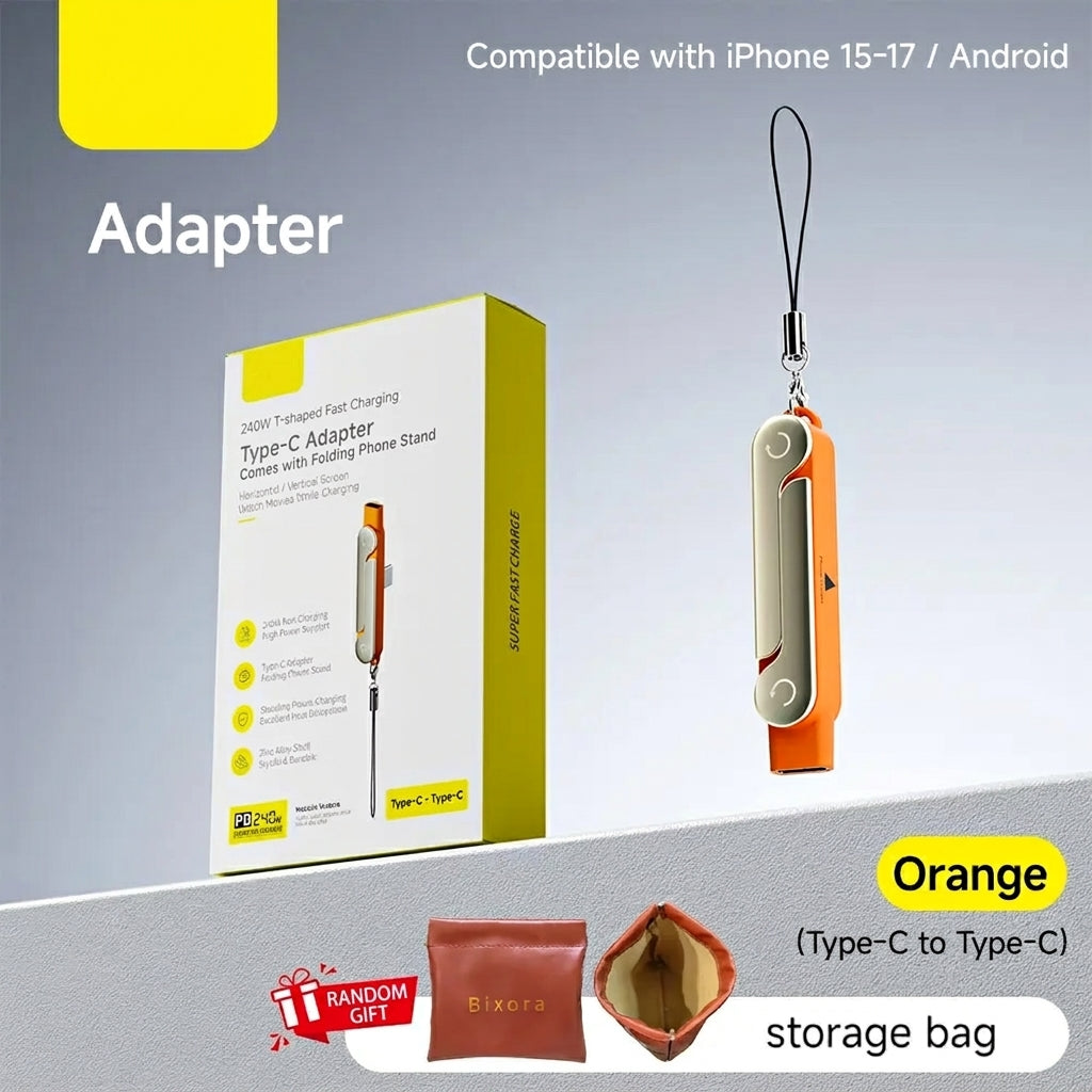240W SuperCharge 360° Rotating Invisible Stand Detachable 2-in-1 Charging Cable, Zinc Alloy Silicone Type-C Cable, Compatible with Apple and Samsung, Essential for Gaming, Office and Car Use | Single Head, Set.extend Charger Smartphone