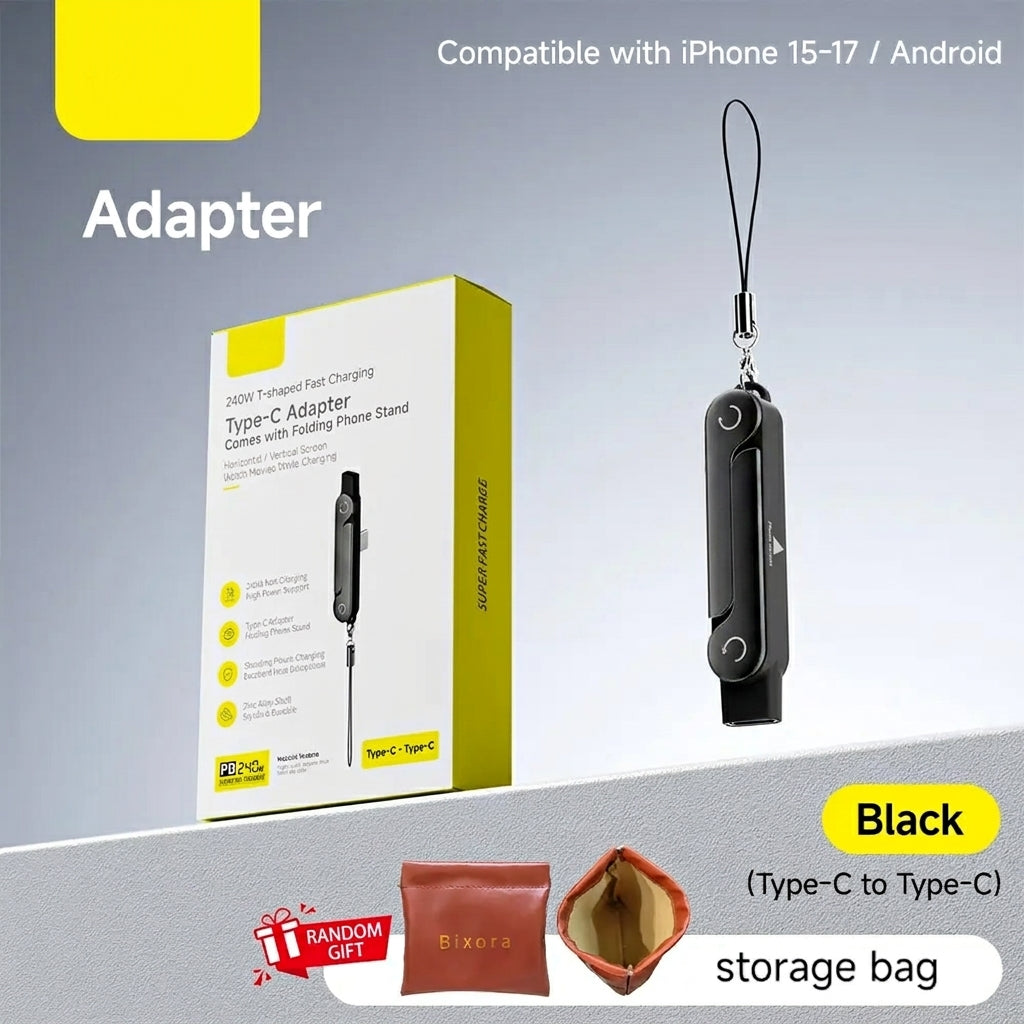 240W SuperCharge 360° Rotating Invisible Stand Detachable 2-in-1 Charging Cable, Zinc Alloy Silicone Type-C Cable, Compatible with Apple and Samsung, Essential for Gaming, Office and Car Use | Single Head, Set.extend Charger Smartphone