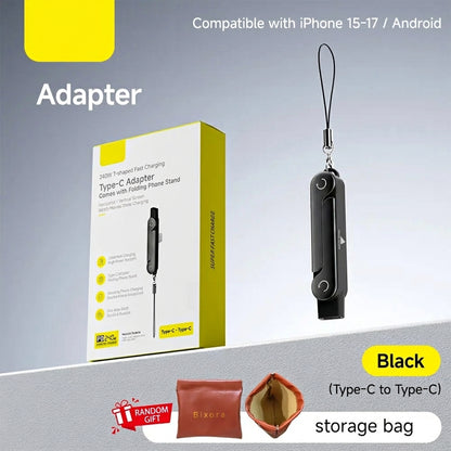 240W SuperCharge 360° Rotating Invisible Stand Detachable 2-in-1 Charging Cable, Zinc Alloy Silicone Type-C Cable, Compatible with Apple and Samsung, Essential for Gaming, Office and Car Use | Single Head, Set.extend Charger Smartphone