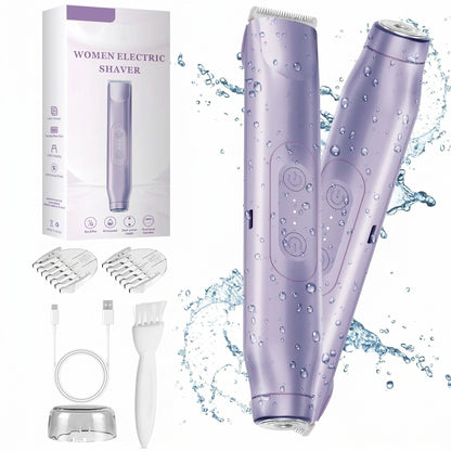 Bikini Trimmer for Women, Electric Shaver and Razor Rechargeable 2-in-1 Body and Facial Epilator, Dual Heads for Painless Trimming of Pubic Hair, Face, Underarms and Legs, IPX7 Waterproof. Christmas Gift New Year Gift Shaving Grooming
