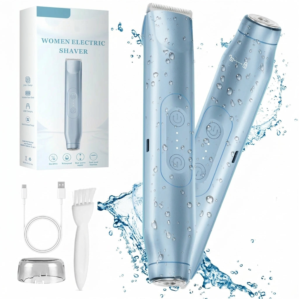 Bikini Trimmer for Women, Electric Shaver and Razor Rechargeable 2-in-1 Body and Facial Epilator, Dual Heads for Painless Trimming of Pubic Hair, Face, Underarms and Legs, IPX7 Waterproof. Christmas Gift New Year Gift Shaving Grooming