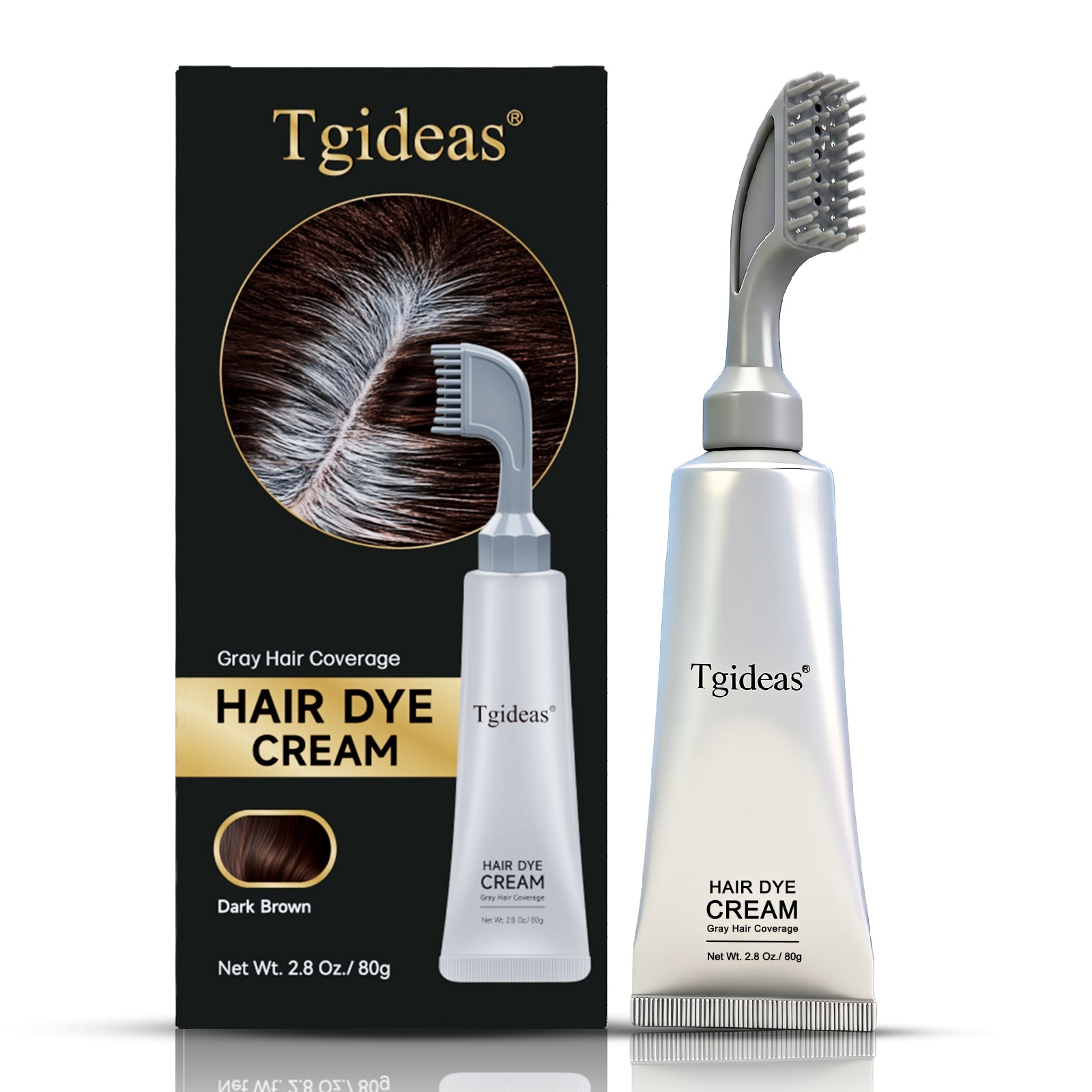Tgideas Comb - In Hair DyeCream for Gray Coverage -Natural Black & Dark Brown