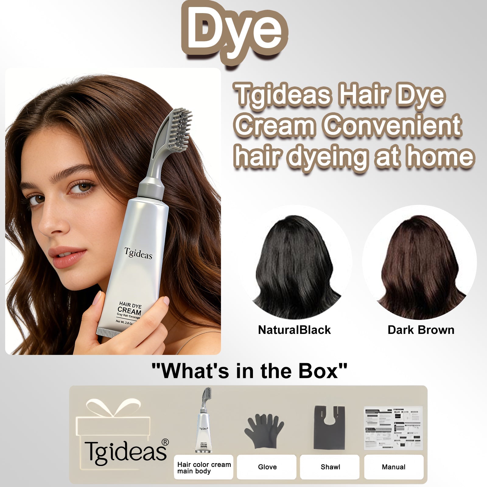 Tgideas Comb - In Hair DyeCream for Gray Coverage -Natural Black & Dark Brown